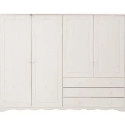 Minik - Kledingkast met 4 deuren en 3 laden en wit grenen