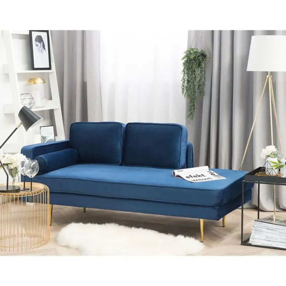 MIRAMAS - Chaise longue - Blauw - Linkerzijde - Fluweel