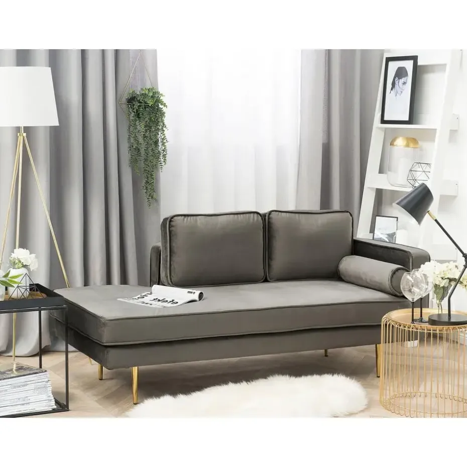 MIRAMAS - Chaise longue - Grijs - Rechterzijde - Fluweel