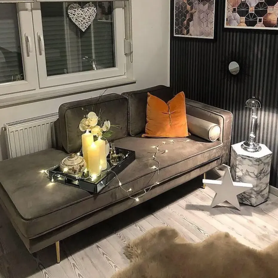 MIRAMAS - Chaise longue - Grijs - Rechterzijde - Fluweel