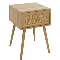 MISOU Nachtkastje Met Lade Rotan Webbing Hout