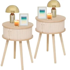 MISOU Nachtkastjes Juliet met Kastje - Set van 2 - Beige