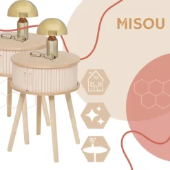 MISOU Nachtkastjes Juliet met Kastje - Set van 2 - Beige