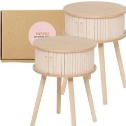 MISOU Nachtkastjes Juliet met Kastje - Set van 2 - Beige