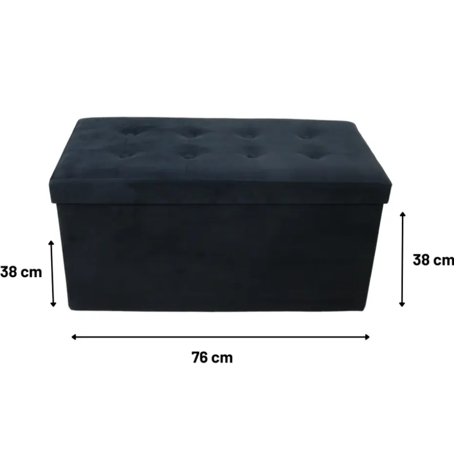 MISOU Opbergbox met Bank Velvet Zwart Opbergbank Poef met Opbergruimte