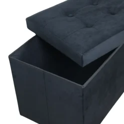 MISOU Opbergbox met Bank Velvet Zwart Opbergbank Poef met Opbergruimte