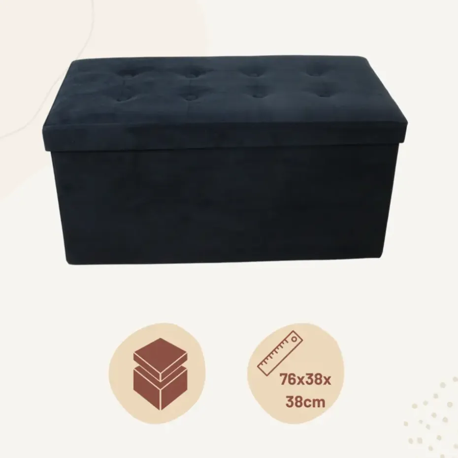 MISOU Opbergbox met Bank Velvet Zwart Opbergbank Poef met Opbergruimte