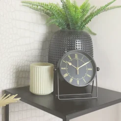 MISOU Tafelklok Zwart Metaal Goude Wijzerplaat 19cm