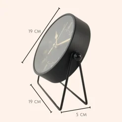 MISOU Tafelklok Zwart Metaal Goude Wijzerplaat 19cm