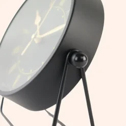 MISOU Tafelklok Zwart Metaal Goude Wijzerplaat 19cm