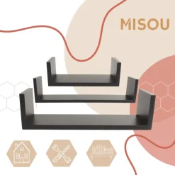 MISOU Zwarte Wandplanken Set van 6 Fotoplank Boekenplank Woonkamer