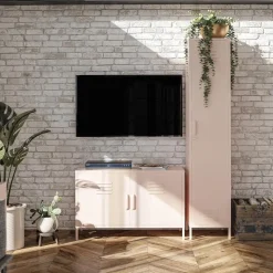 Mission District - Hoge kast met 1 deur en roze metaal