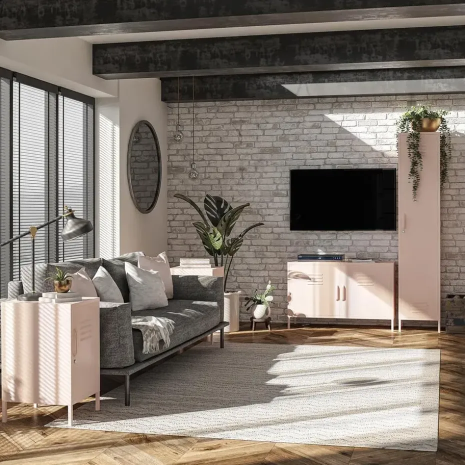 Mission District - Hoge kast met 1 deur en roze metaal