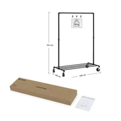 Mobiel kledingrek - 1 rail - zwart