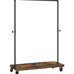 Mobiel kledingrek - rustiek heavy-duty - 1 rail - industrieel design - bruin