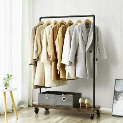 Mobiel kledingrek - rustiek heavy-duty - 1 rail - industrieel design - bruin