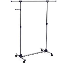 Mobiel kledingrek - verstelbaar - 1 rail en 2 haken - 87x165x44 cm - zilvergrijs