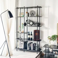 Moderne etagère van metaal en zwart hout