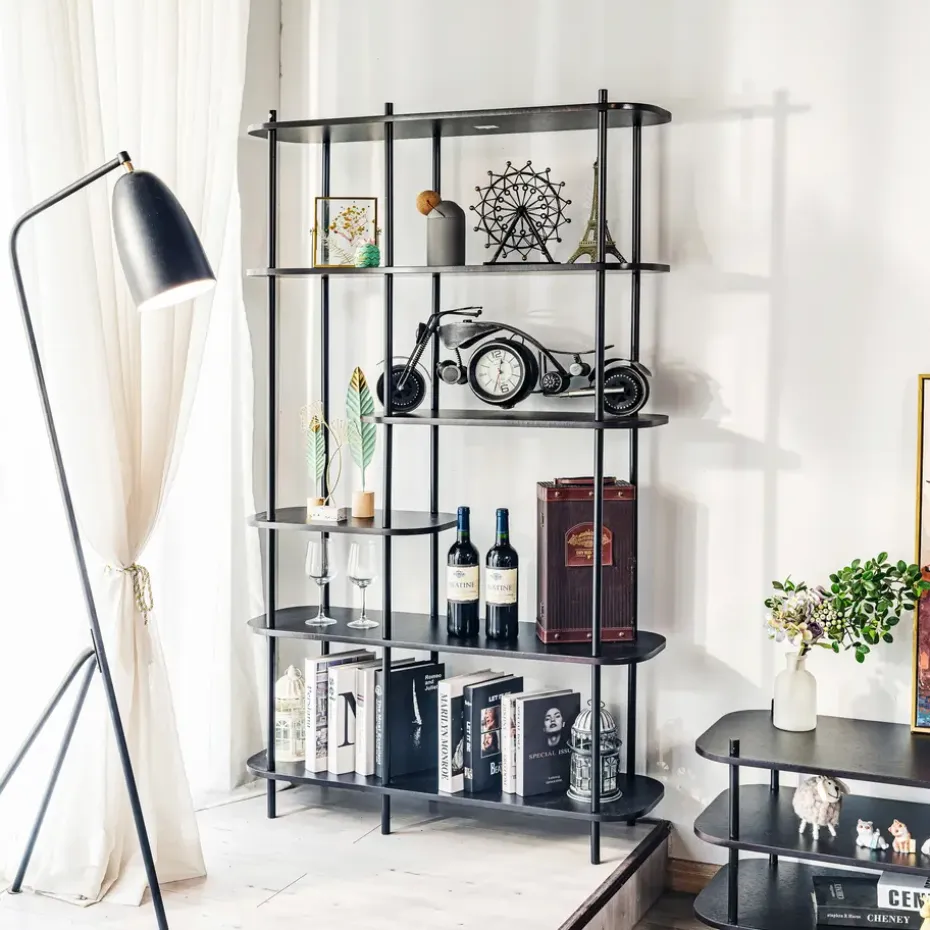 Moderne etagère van metaal en zwart hout