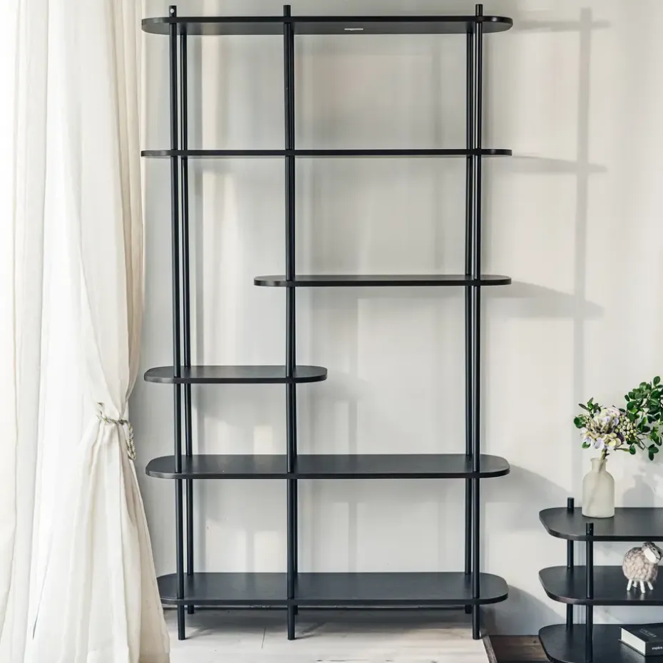 Moderne etagère van metaal en zwart hout