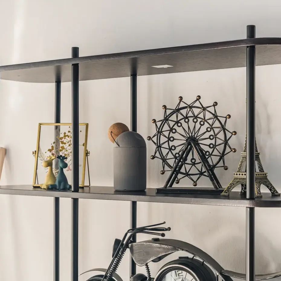 Moderne etagère van metaal en zwart hout