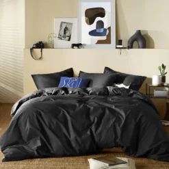 Moodit Dekbedovertrek Basil Black - Tweepersoons - 200 x 220 cm - Katoen