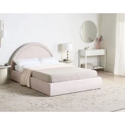 MOUZON - Bed met opbergruimte - Lichtbeige - 140 x 200 cm - Stof