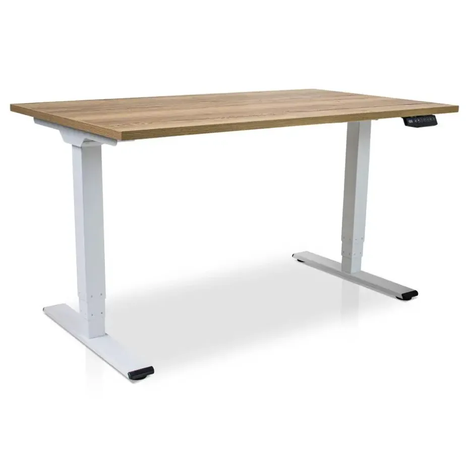 MRC COMFORT elektrisch ARBO zit-sta bureau - 140x80cm - wit - robuust eiken