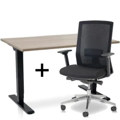MRC COMFORT Set - Zit-sta bureau + stoel - 140x80 - midden eiken