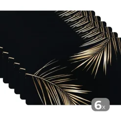 MuchoWow Placemat (6stuks) 45x30cm Bladeren Planten Goud Zwart