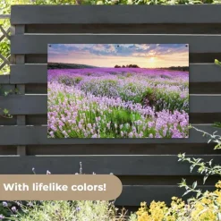 MuchoWow Tuinposter 120x80cm Bloemen Lavendel Paars Lucht