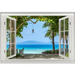 MuchoWow Tuinposter 90x60cm Doorkijk Boom Zee Palmboom