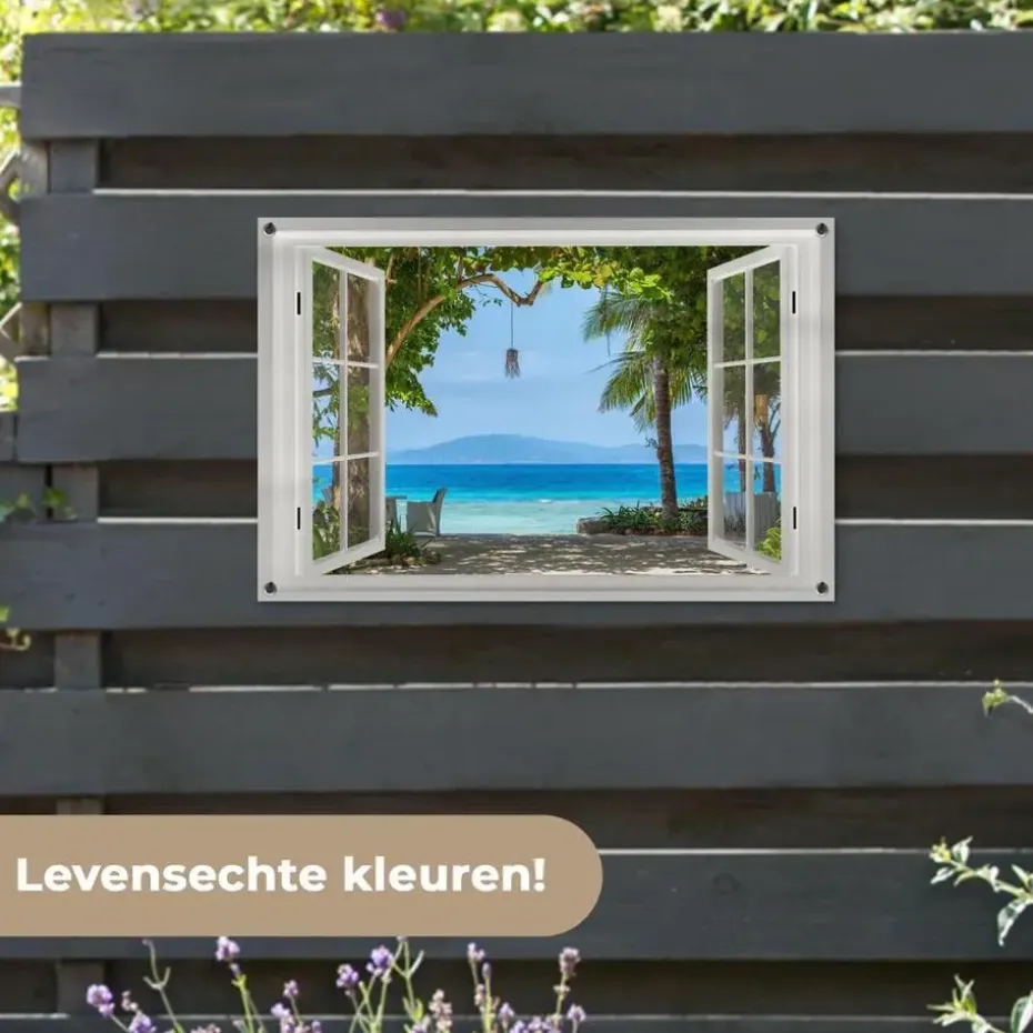 MuchoWow Tuinposter 90x60cm Doorkijk Boom Zee Palmboom