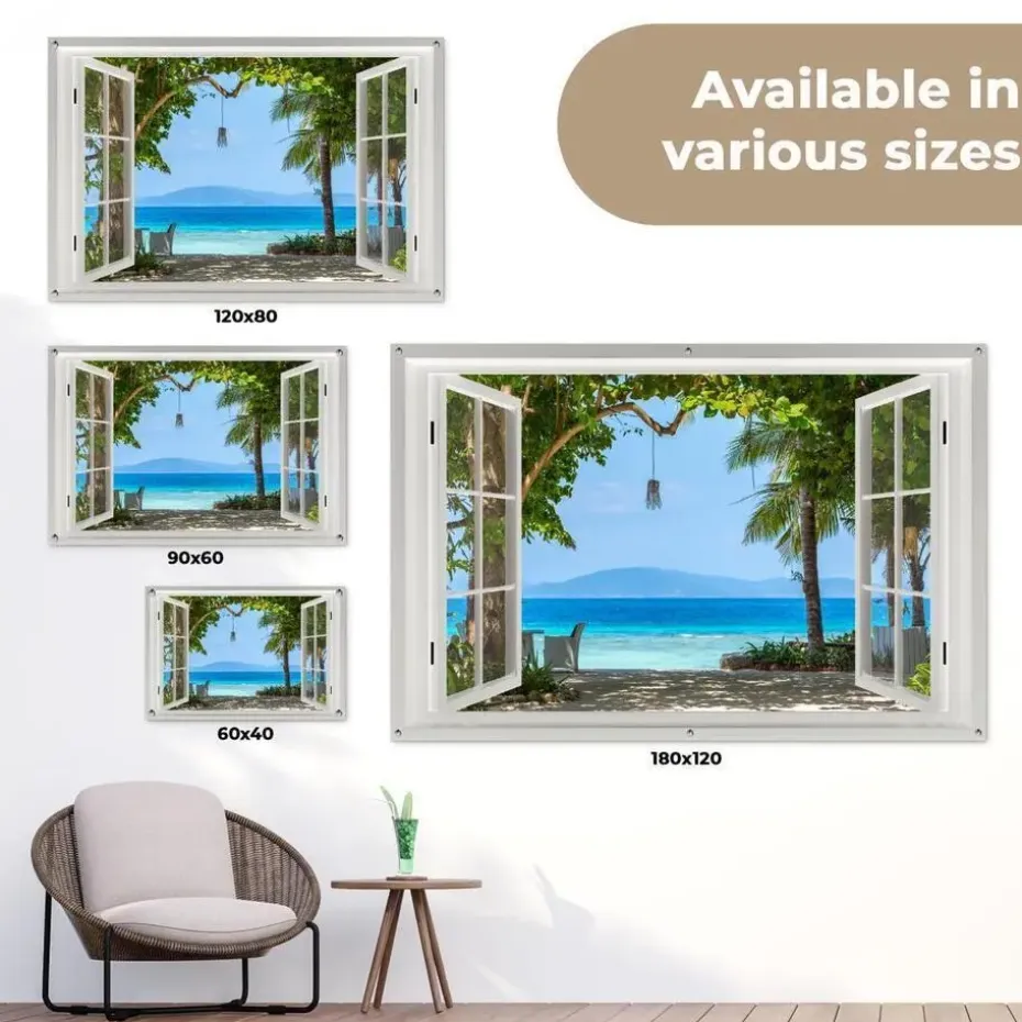 MuchoWow Tuinposter 90x60cm Doorkijk Boom Zee Palmboom