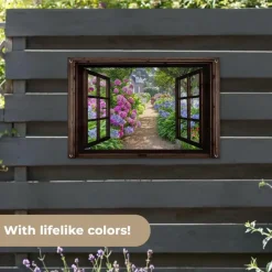 MuchoWow Tuinposter 90x60cm Hortensia Doorkijk Bloemen Paars