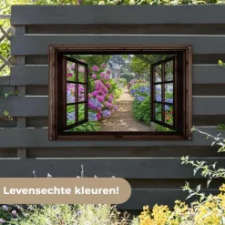 MuchoWow Tuinposter 120x80cm Hortensia Doorkijk Bloemen Paars