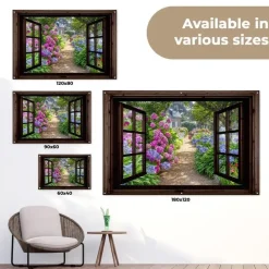 MuchoWow Tuinposter 120x80cm Hortensia Doorkijk Bloemen Paars