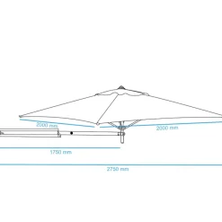 Muurparasol Vierkant - 200x200cm - met muurbevestiging - Ecru - Gebroken wit