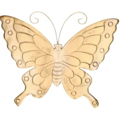 Muurvlinder - goudkleurig - metaal - tuindecoratie - 39 cm