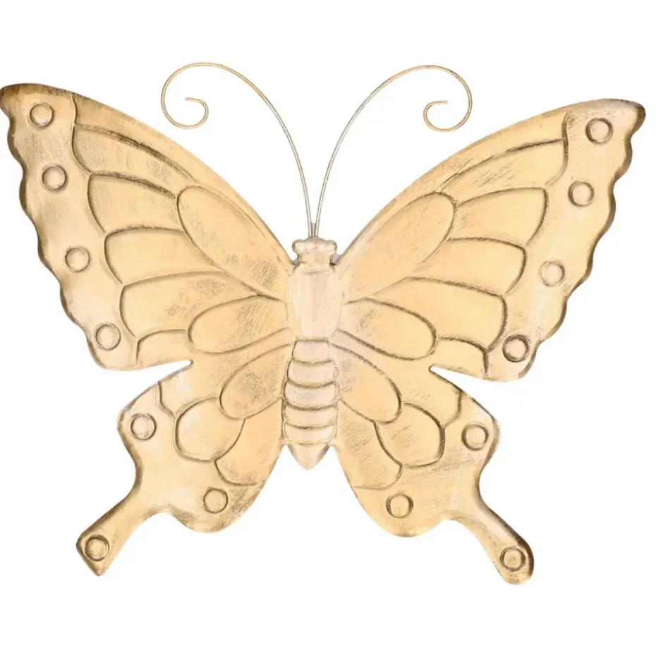Muurvlinder - goudkleurig - metaal - tuindecoratie - 39 cm