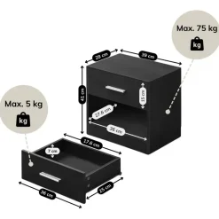 Nachtkastje - Nachtkast - 41 x 39 x 28 cm - Nachtkastje met Lade - Zwart