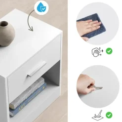 Nachtkastje - Nachtkast Wit - 41 x 39 x 28 cm - Nachtkastje met Lade - Wit