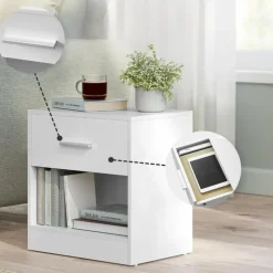 Nachtkastje - Nachtkast Wit - 41 x 39 x 28 cm - Nachtkastje met Lade - Wit