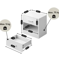 Nachtkastje - Nachtkast Wit - 41 x 39 x 28 cm - Nachtkastje met Lade - Wit