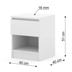 Nachtkastje - Nachtkast Wit - 40 x 40 x 51 cm - 1 lade