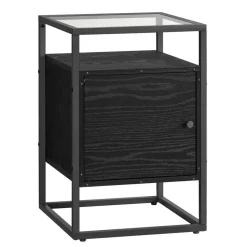 Nachtkastje - Nachtkastjes industrieel - Hout en gehard glas - Zwart