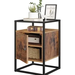 Nachtkastje - uit hout en gehard glas - met kast - industriële stijl - Bruin