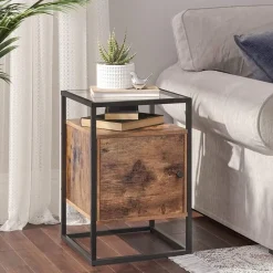 Nachtkastje - uit hout en gehard glas - met kast - industriële stijl - Bruin