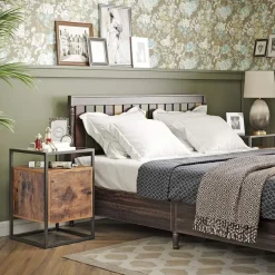 Nachtkastje - uit hout en gehard glas - met kast - industriële stijl - Bruin