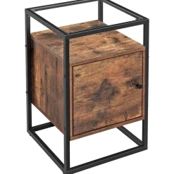 Nachtkastje - uit hout en gehard glas - met kast - industriële stijl - Bruin